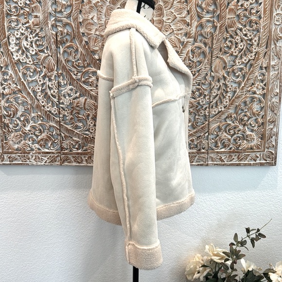 PLM Pascale La Mode Short Faux Wool Shearling, Suede Coat, Button Front, NWT - Picture 7 of 16